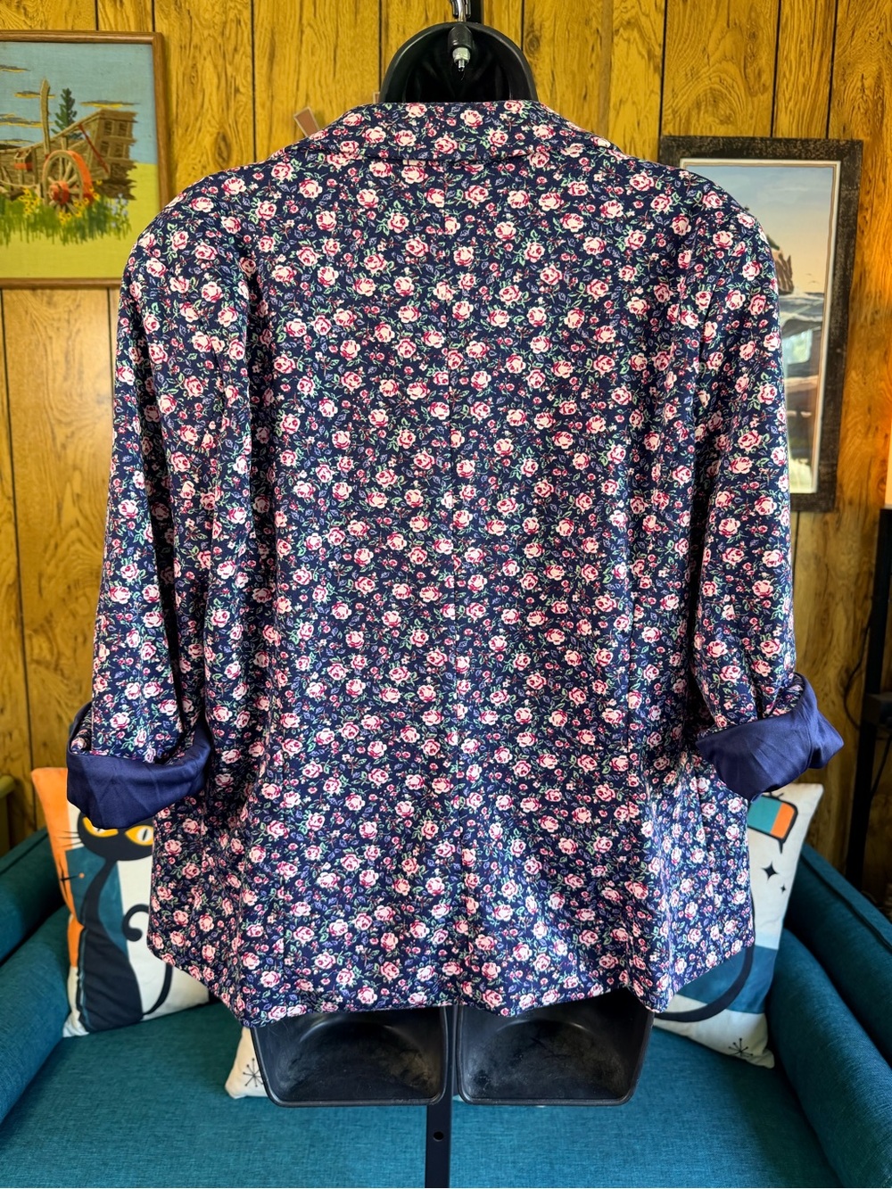LC Lauren Conrad Navy Floral Single-Button Blazer with Pink Accents - Picture 6 of 9